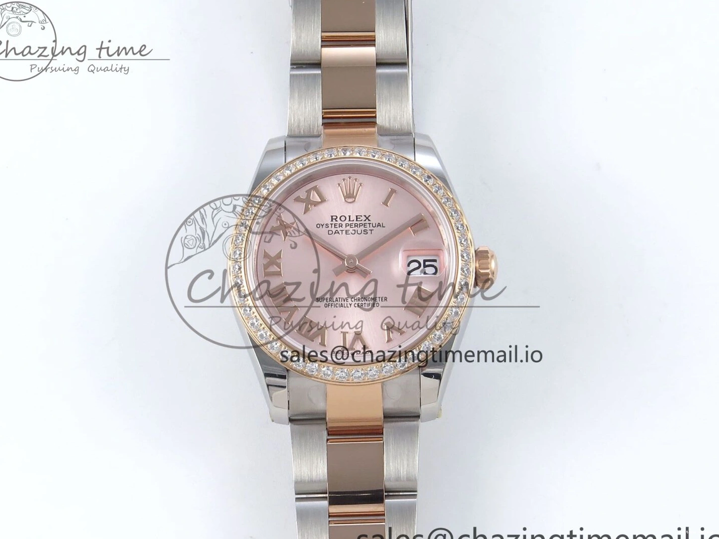 0515 Sleek DateJust 31 278381RBR ARF 1:1 Best Edition 904L Steel RG Roman Dial Diamonds Bezel on SS RG Oyster Bracelet ETA 382